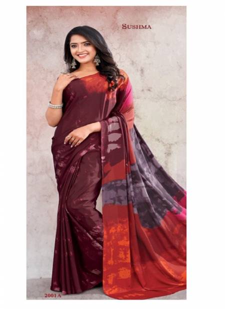 Brown And Red Colour Modern Insight Vol 2 By Sushma Printed Saree Catalog 2001 A