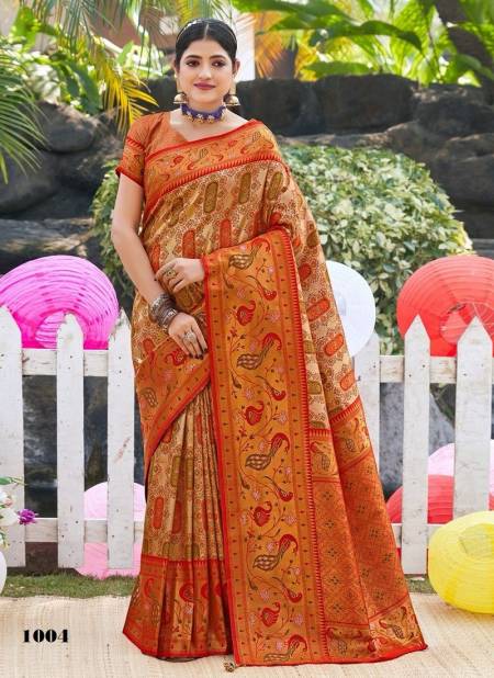 Brown And Red Colour Vaibhavi Silk Vol 04 By Sangam kanjivaram Silk Designer Saree Catalog 1004