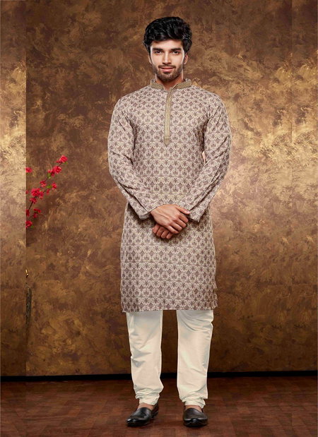 Brown And White Colour 1631 Function Mens Wear Poly Cotton Digital Printed Kurta Pajama Exporters In India 1631-6