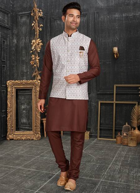 Brown And White Colour Outluk Vol 68 A Festive Wear Wholesale Modi Jacket Kurta Pajama 68005 A