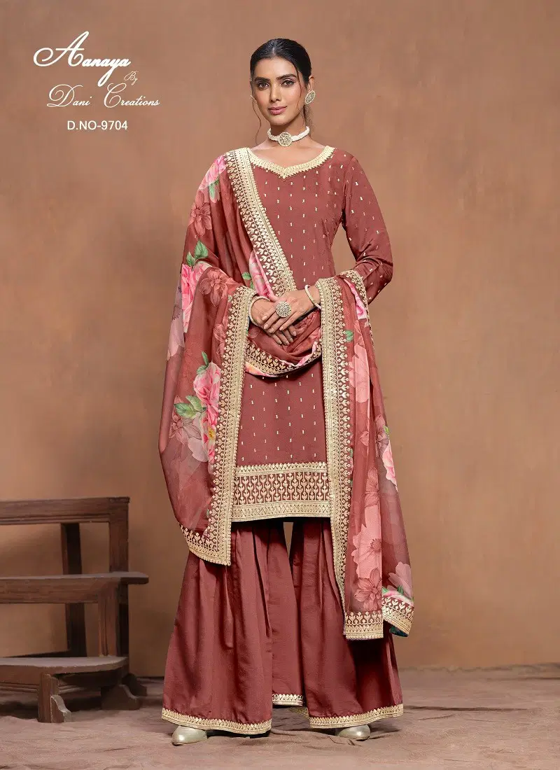 Brown Colour Aanaya Vol 197 By Twisha Roman Silk Sharara Suit Wholesale Price In Surat 9704