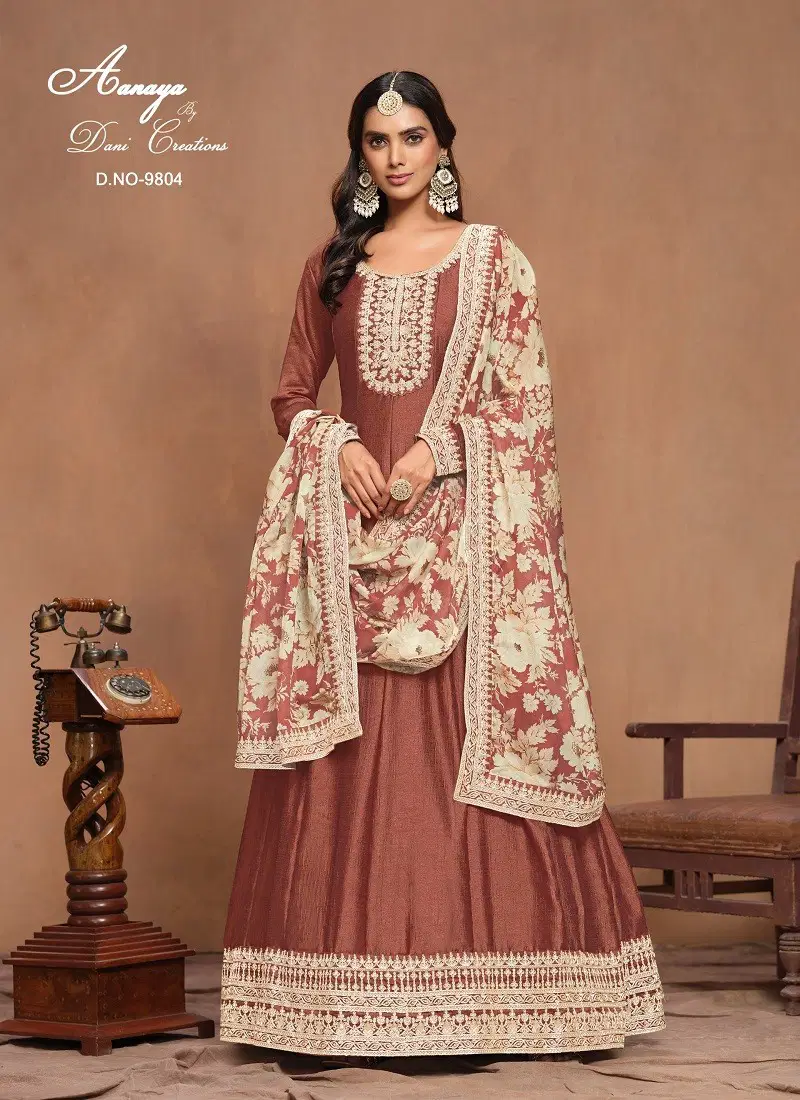 Brown Colour Aanaya Vol 198 By Twisha Art Silk Wedding Salwar Suit Orders In India 9804