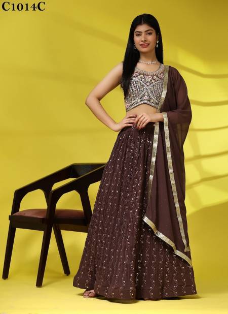 Brown Colour Amoha C1014 A To D Georgette Lehenga Choli Wholesale In India C1014 C