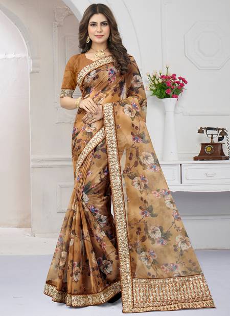 Brown Colour Aradhya Utsavnari Fancy Wear Wholesale Printed Sarees Catalog 1826