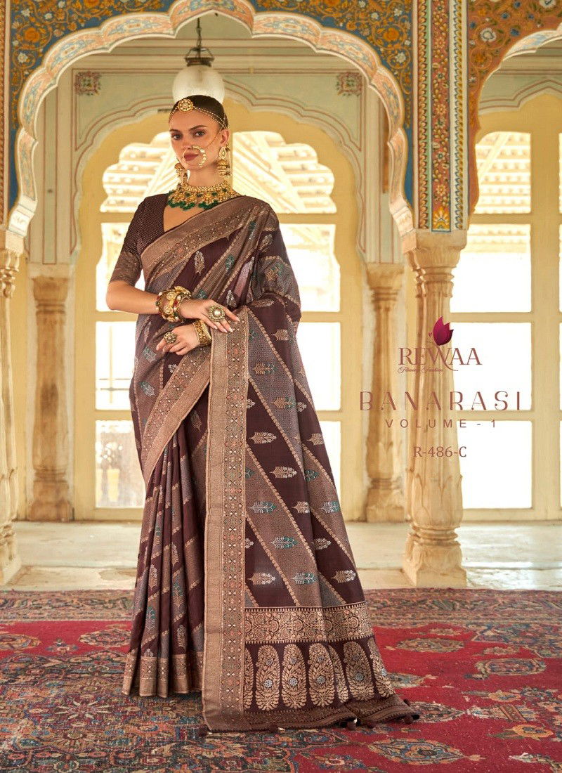 Brown Colour Banarasi Vol 1 By Rewaa Silk Wedding Wear Saree Orders In India R-486-C