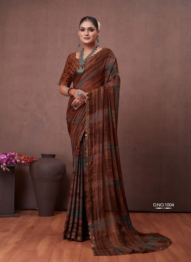 Brown Colour Cutwork By Stavan Daily Wear Saree Orders In India 1004