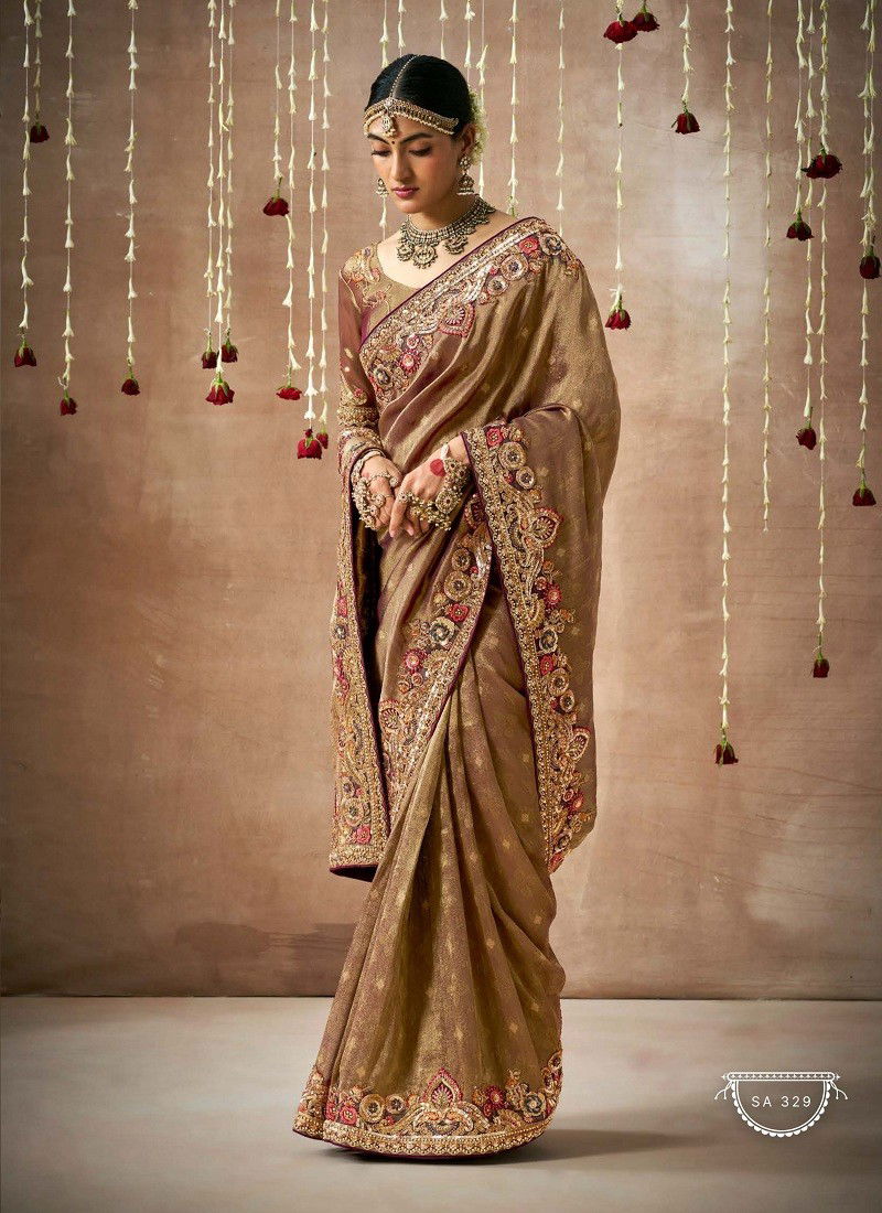 Brown Colour Dulhan By Kimora Organza Silk Weddding Wear Saree Wholesale Price In India SA 329