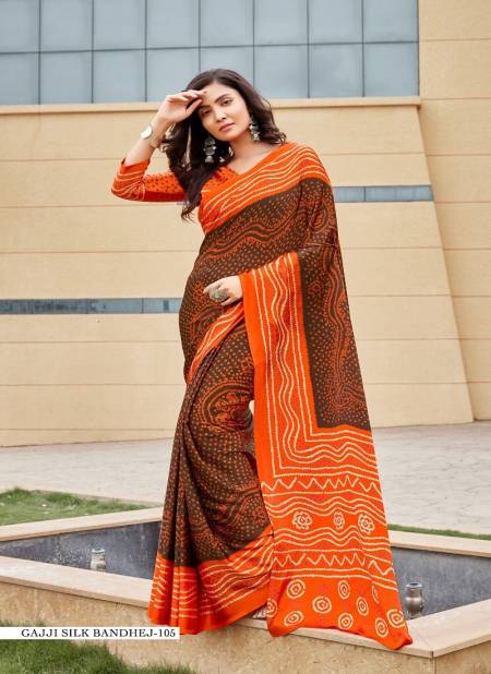 Brown Colour Gajji Silk Bandhej By Girnar Fashion Daily Wear Saree Exporters In India 105