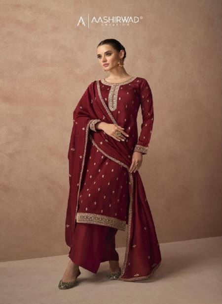 Brown Colour Gulmohar By Aashirwad Designer Salwar Suits Catalog 9570