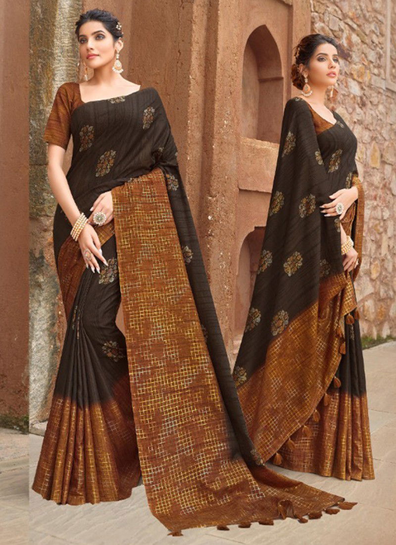 Brown Colour Jiyara Fancy Wholesale printed Sarees Catalog 25005