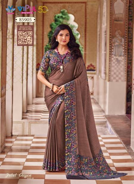 Brown Colour Juliet Chiffon Vol 19 By Vipul Wholesale Saree Suppliers In Mumbai 85905