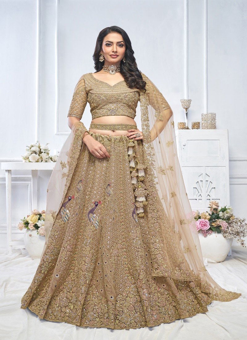 Brown Colour KF 01 To KF 22 By Kesar Fab Ocassion Wear Designer Lehenga Choli Exporters In India KF 01 Brown