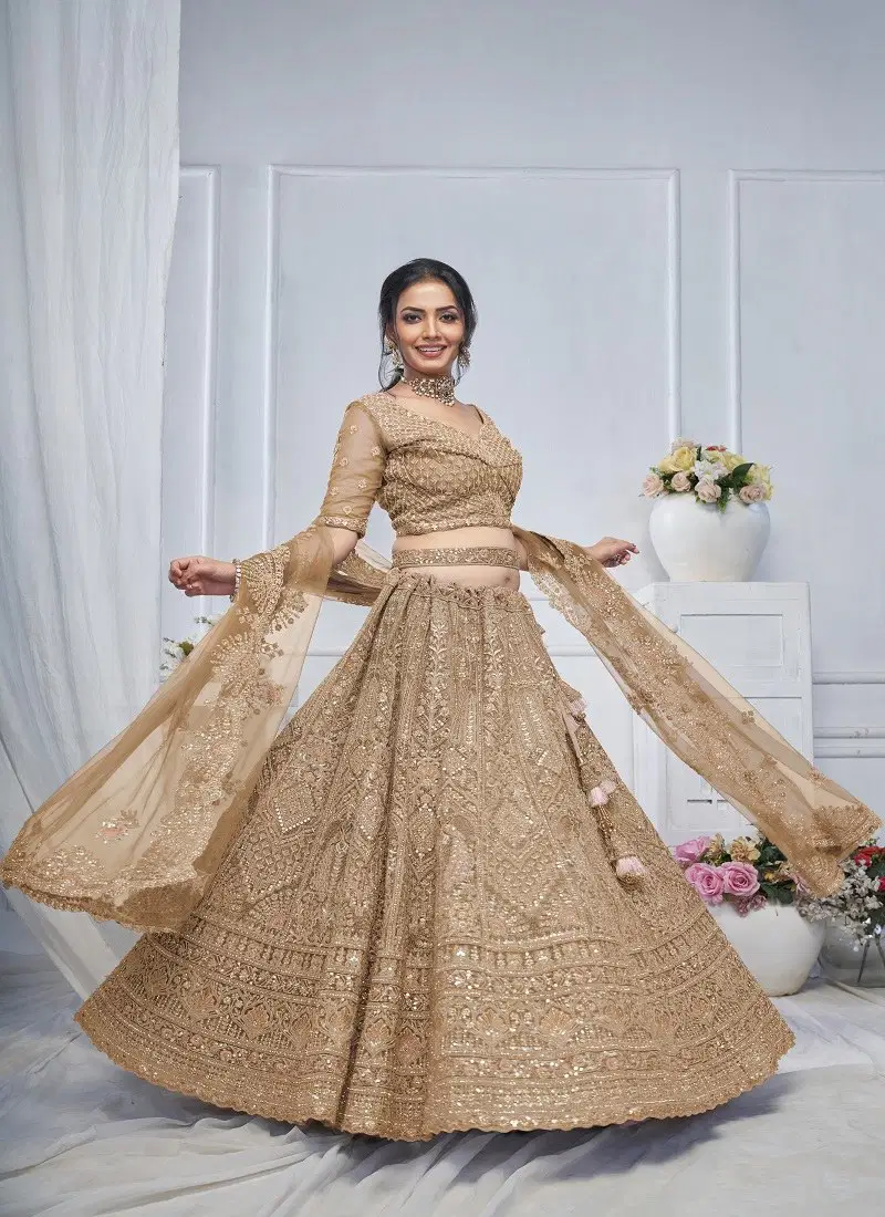 Brown Colour KF 01 To KF 22 By Kesar Fab Ocassion Wear Designer Lehenga Choli Exporters In India KF 03 Brown