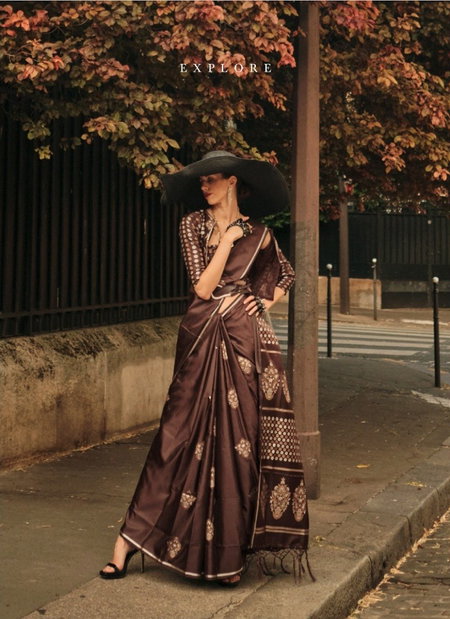 Brown Colour Kaizen Silk By Rajtex Pure Satin Handloom Weaving Sarees Wholesalers In Delhi 337002