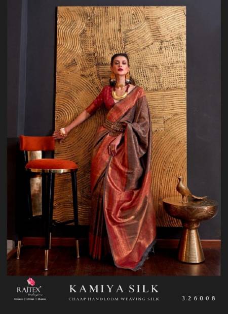 Brown Colour Kamiya Silk By Rajtex Silk Designer Saree Catalog 326008
