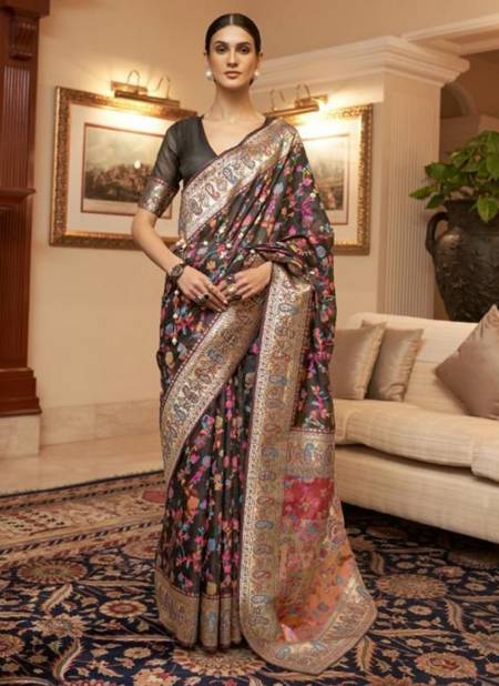Brown Colour Kashifa Silk Wholesale Ethnic Wear Printed Saree Catalog 2010001D