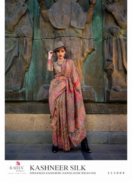 Brown Colour Kashneer Silk By Rajtex Organza Kashmiri Handloom Weaving Saree Wholesale Online 353009