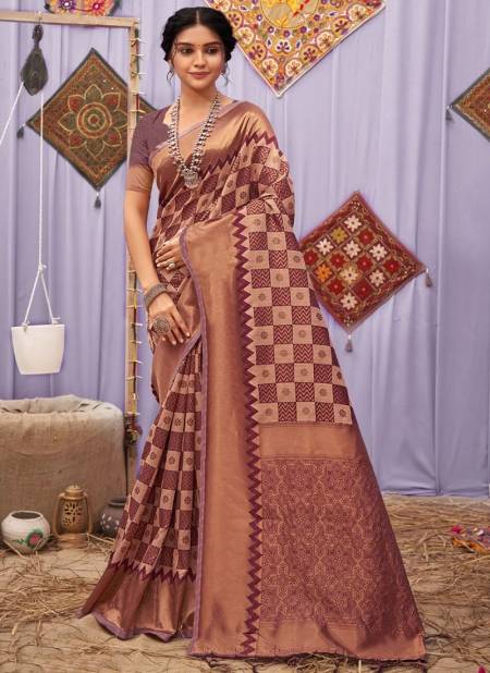 Brown Colour Kasida Silk Wholesale Ethnic Wear Cotton Saree Catalog 3425