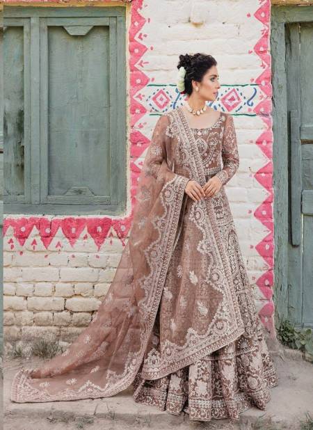 Brown Colour Kb Series Butterfly Net Bridal Anarkali Gown With Dupatta Catalog KB 1071A