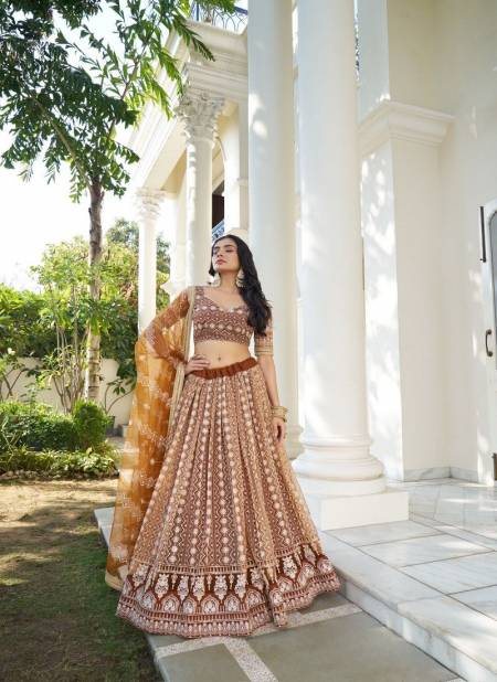 Brown Colour Kelaya Vol 7 By Narayani Fashion Party Butterfly Net Wear Lehenga Choli Exporters In India 2132