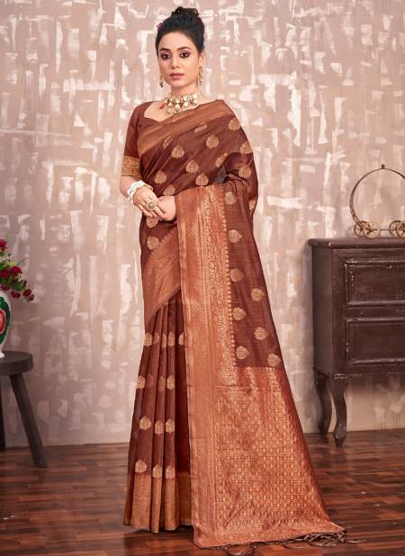 Brown Colour Kesariya Sangam Festive Wear Wholesale Designer Sarees Catalog 2687