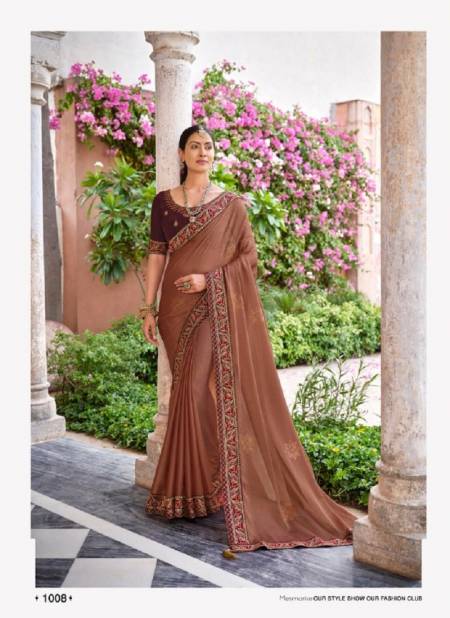 Brown Colour Mahima By Mahaveera Designer Heavy Border Chiffon Saree Catalog 1008