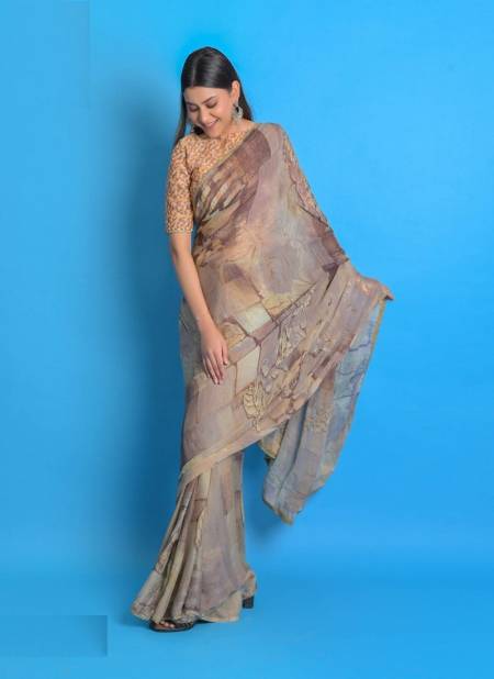 Brown Colour Merce Digital By ashima Printed Saree Catalog 8001