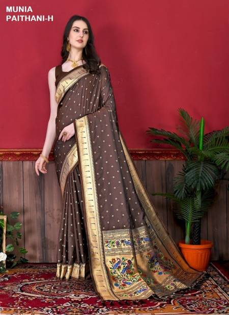 Brown Colour Munia Paithani A To J by Murti Nx Printed Silk Surat Saree Wholesale Market Munia Paithani-H