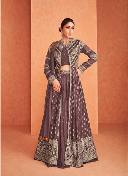 Brown Colour Naksh Colour Plus By Flossy Georgette Indo Western Lehenga Choli Catalog 1-C