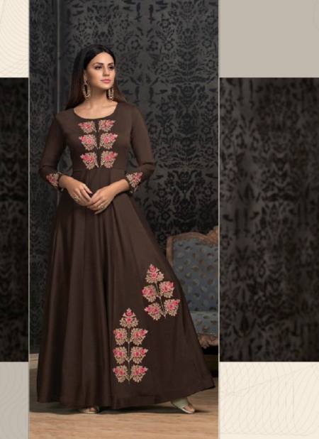 Brown Colour Navya Vol 16 By Vardan Heavy Masleen Designer Readymade Gown Catalog 1604