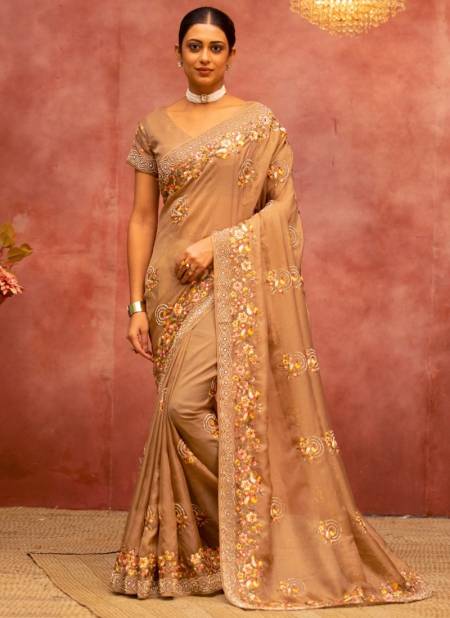 Brown Colour Nimaya Jeenat Designer Wholesale Party Wear Sarees N7177