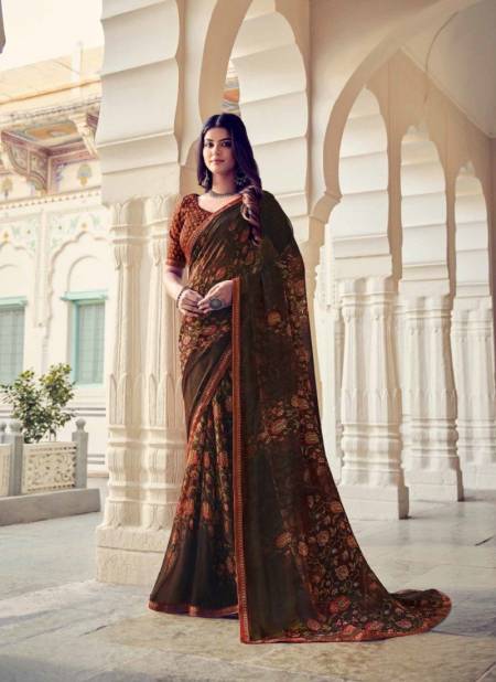 Brown Colour Nirjala By Vipul Georgette Printed Daily Wear Sarees Wholesale market In Surat 75507