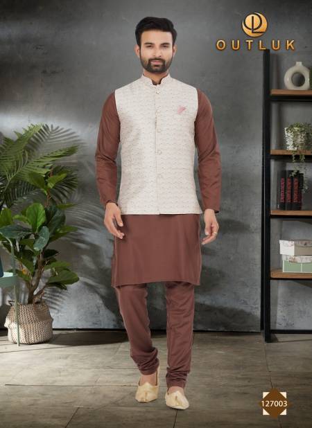 Brown Colour Outlook Vol 127 Wedding Mens Modi Jacket Kurta Pajama Wholesale Market In Surat 127003