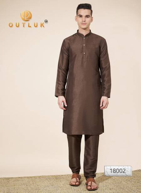 Brown Colour Outluk Wedding Collection Vol 18 Pure Silk Mens Kurta Pajama Suppliers In India 18002