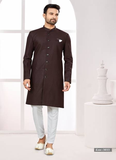 Brown Colour Party wear Exclusive Indo Western Mens wear Catalog 3033