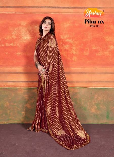 Brown Colour Pihu By Stavan Chiffon Embroidery Party Wear Saree Manufacturers Phn-114
