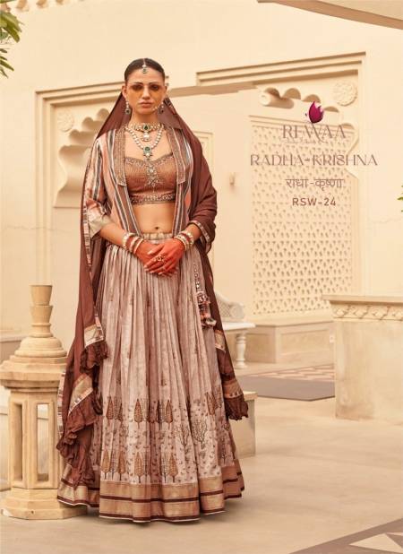 Brown Colour Radha-Krishna By Rewaa Printed Desginer Lehenga Choli Wholesalers In Delhi RSW-24