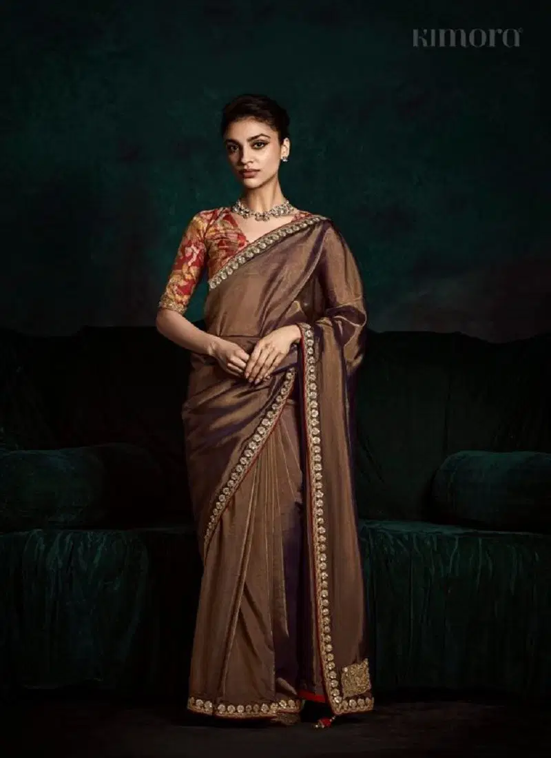 Brown Colour Rangat 2 By Kimora Fancy Designer Party Wear Saree Wholesale Shop In Surat S-2178