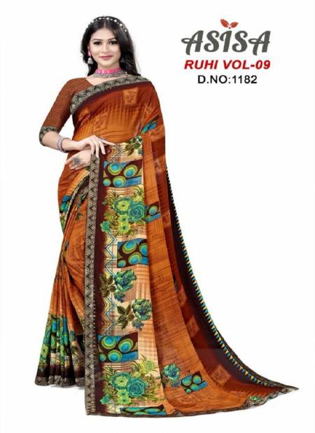 Brown Colour Ruhi Vol 9 By Asisa Printed Daily Wear Saree Catalog 1182
