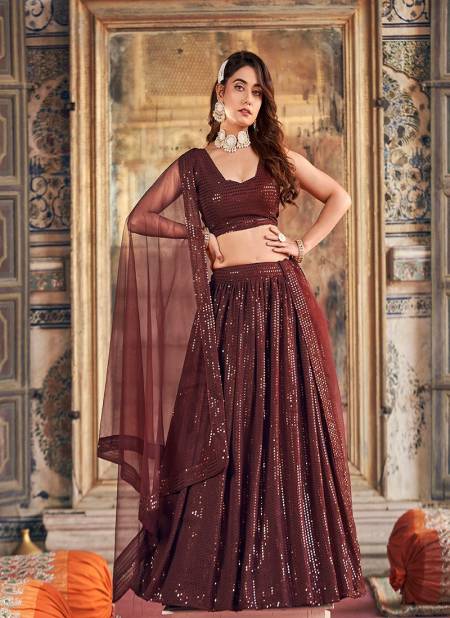 Brown Colour SS 163 Designer Wedding Wear Georgette Lehenga Choli Suppliers In India GS3186