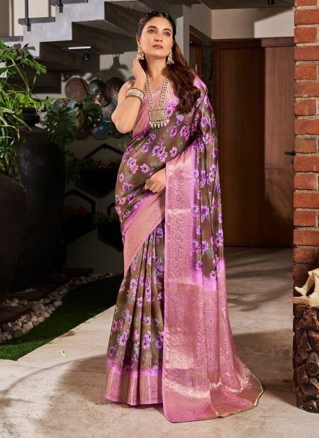 Brown Colour SS 177 Flower Printed Silk Womans Saree Wholesale Market In Surat DS-125