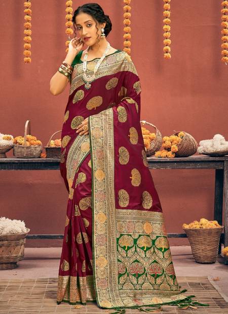 Brown Colour Sadhna Silk Sangam Festive Wear Wholesale Banarasi Silk Sarees Catalog 1682