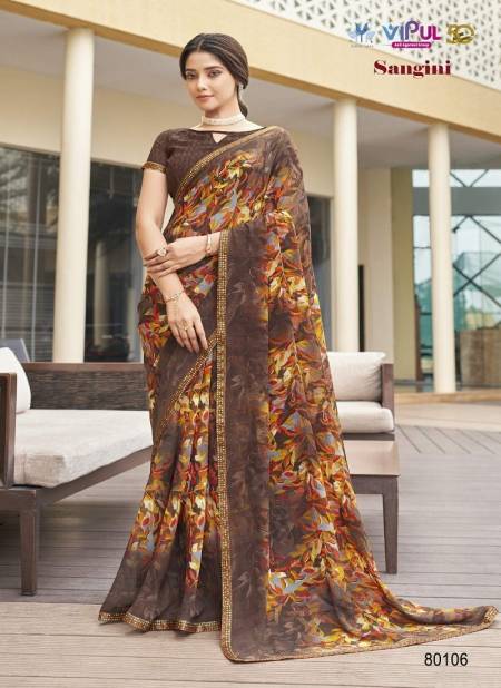 Brown Colour Sangini By Vipul Georgette Printed Daily Wear Sarees Wholesale Online 80106