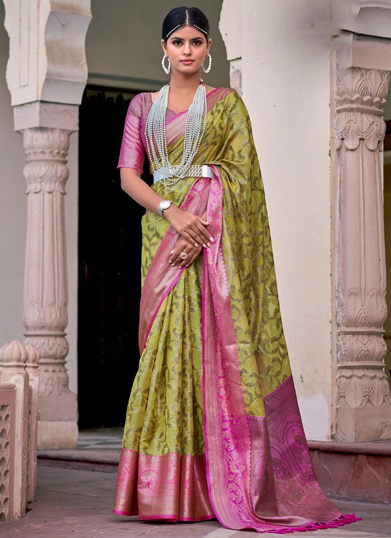 Light Green And Pink Colour Sanoja The Fabrica Wedding Wear Wholesale Silk Sarees Catalog 10006