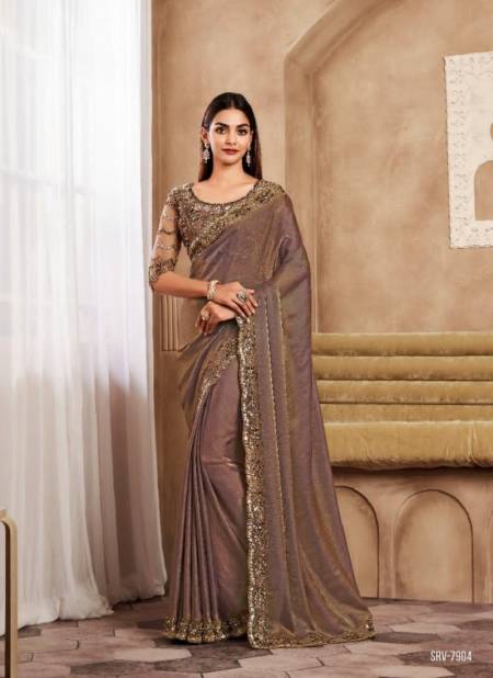 Brown Colour Sarvaratna By TFH Heavy Designer Party Wear Saree Wholesale In Delhi SRV-7904