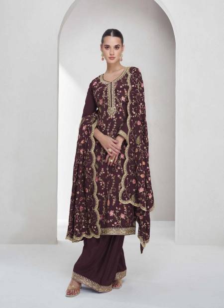 Brown Colour Shreya By Aashirwad Premium Chinnon Silk Readymade Suits Wholesale Online 10017