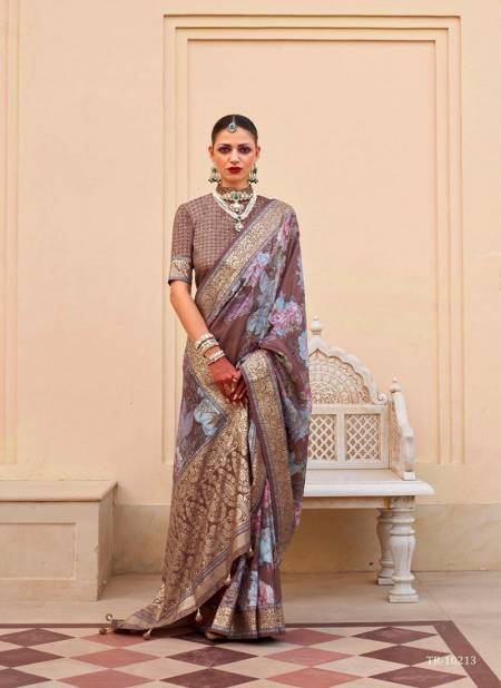 Brown Colour Sinhasan By Trirath P.V Silk Foil Printed Casual Wear Saree Wholesalers In India 10213