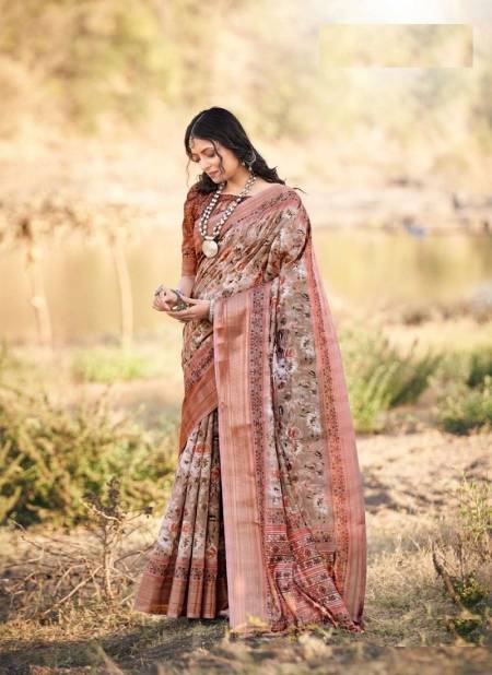 Brown Colour Sumitra By The Fabrica Printed Saree Catalog 32005