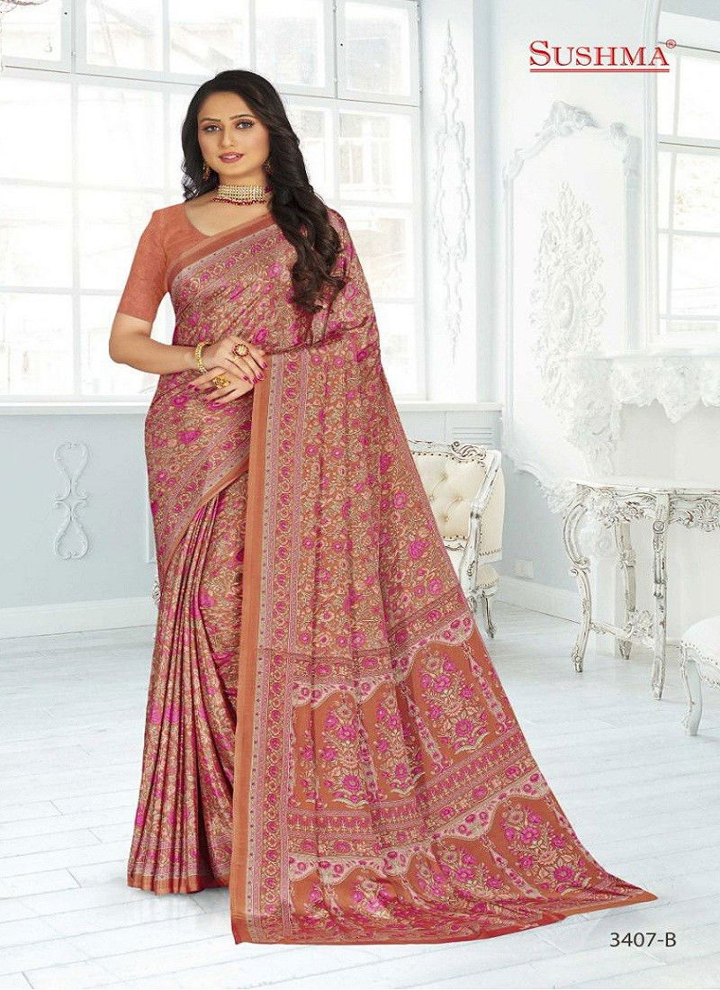 Brown Colour Sushma Set 34 Dailywear Saree Catalog 3407 B