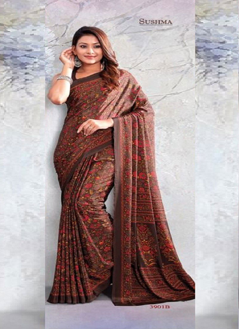 Brown Colour Sushma Set 39 Daily Wear Saree Catalog 3901 B